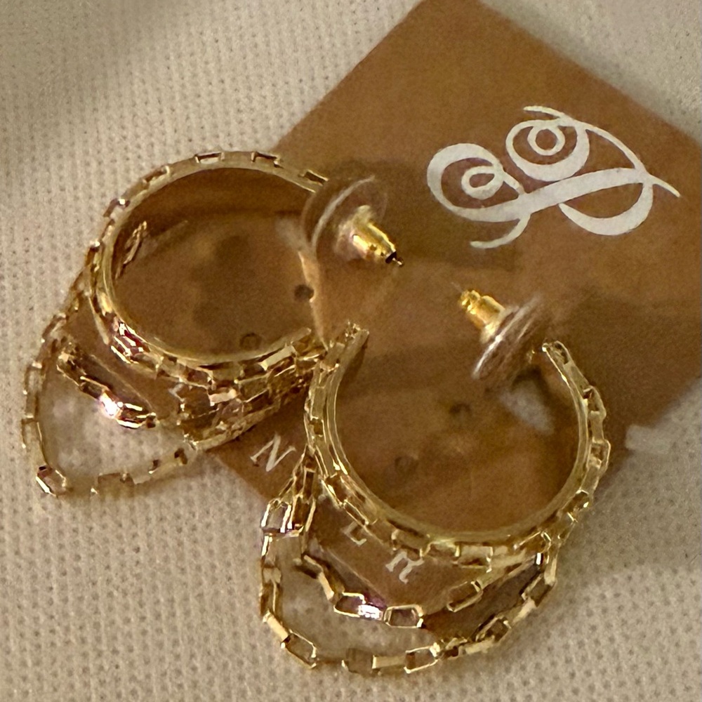 Plunder Gold Double-Hoop Chain-Link Earrings